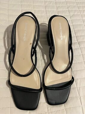 Marc Fisher Black Galvin Toe Block Heel Slip On Sling black andals
